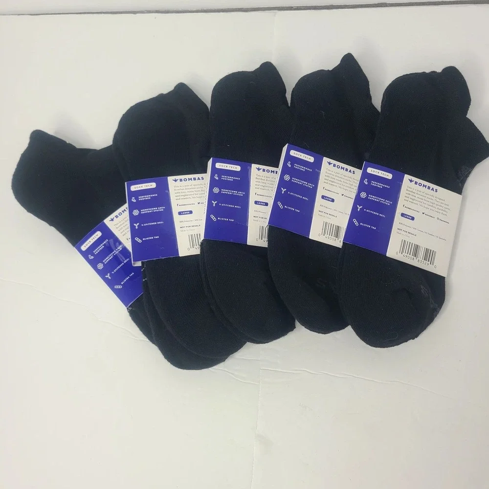 Bombas Socks Lot Of 5 Pairs Ankle Socks Black Size Large